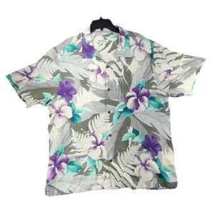 Tommy Bahama Hawaiian Shirt 100% Silk Palms‎ Print Short Sleeve Men Sz XL